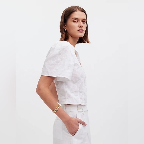 Madewell Darted V-Neck Top in Floral size 00 eyelet white - Picture 5 of 11